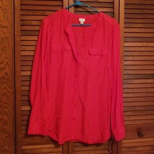 Red button down blouse